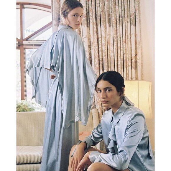 New Sabina Musayev Marella Midi Maxi Dress Trench Coat Belted Silky Cape Fantasy - Picture 4 of 15